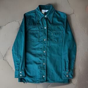 Vintage Levis Snap Shirt XS Green 70s Big E Made in USA Workwear California